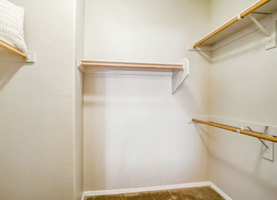 the closets in our apartments are equipped with a walk in closet and shelves
