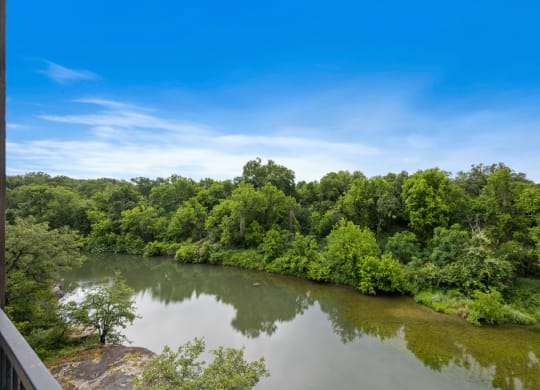 A view of the Housatonic river from a balcony at Waters Edge Apartment Homes, Georgetown, Texas