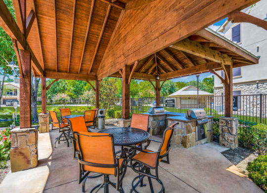 Outdoor BBQ Area and kitchen at The Canyons Apartments, Texas