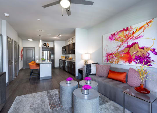 a living room with a couch and a table at North Creek, Texas, 78634