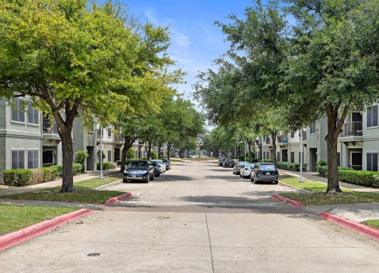 Tree lined streets at Artisan Apartments & Shops, Austin, TX 78729