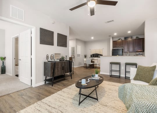 Living Room With Kitchen at Las Brisas Apartment Homes, Round Rock, 78665