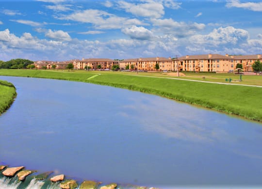 View of the Community from the Trinity River at The Canyons Apartments, Fort Worth, TX