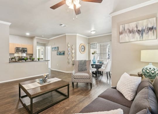 a living room with a couch and a table
