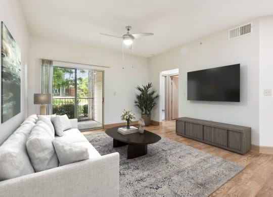 a living room with a couch and a tv at Lakeline East Apartments, Cedar Park, 78613