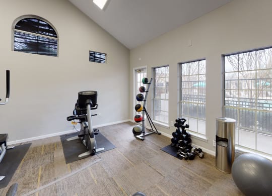 Well lit and spacious fitness areas at The Legends at Eagle Mountain Lake, Fort Worth, TX