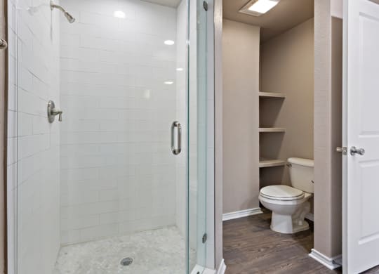 Frameless Showers (In Some Homes) at Waters Edge Apartment Homes, Georgetown, Texas