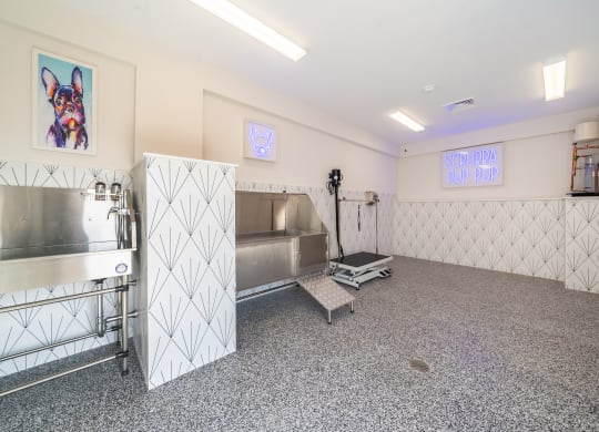 a large room with a coffee machine and a painting of a dog on the wall at Plymouth, Massachusetts, 02360