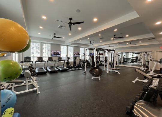 a spacious fitness center with treadmills and other exercise equipment at Plymouth, Plymouth, MA, 02360