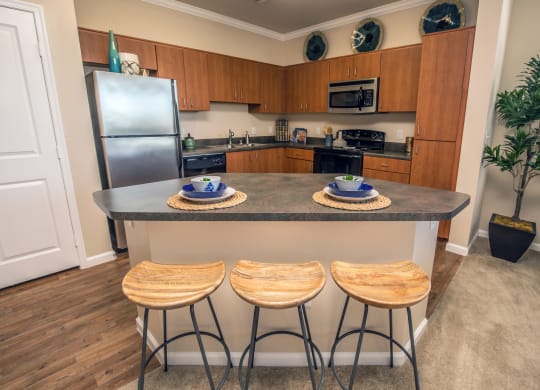 Open kitchen with large island at Loreto & Palacio Apartments, Nevada
