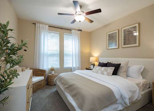 Bedroom With Ceiling Fan at The Oasis at Highwoods Preserve, Tampa, FL