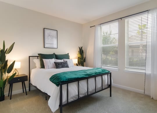 a bedroom with a bed and two windows at The Oasis at Town Center, Jacksonville, 32246