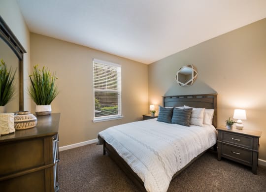 a bedroom with a bed and a dresser and a window at The Oasis at Highwoods Preserve, Tampa, FL, 33647