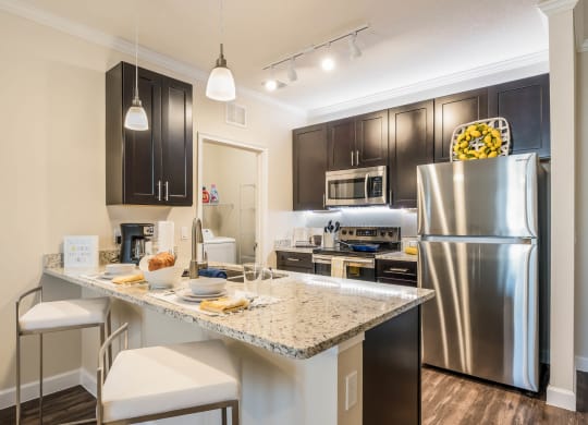 Gourmet Kitchen With Island at The Oasis at Moss Park Preserve, Orlando, Florida