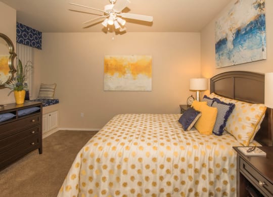 Bedroom with yellow light at The Aliante by Picerne, Scottsdale