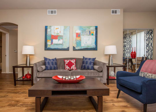 Sofa in living room at The Belmont by Picerne, Las Vegas, 89183
