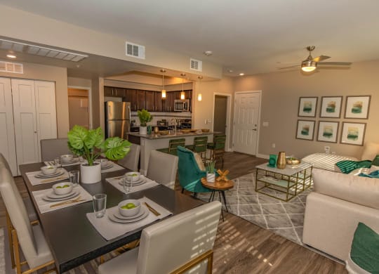 Living room with ceiling fan lights at Level 25 at Cactus by Picerne, Nevada, 89141