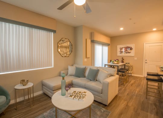 Ceiling light and fan in living at Level 25 at Oquendo by Picerne, Las Vegas, 89148