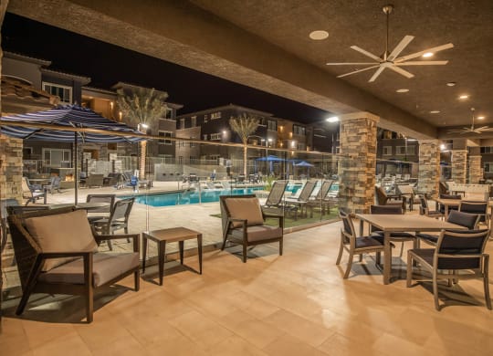 Pool side view seating area at Level 25 at Sunset by Picerne, Las Vegas, NV