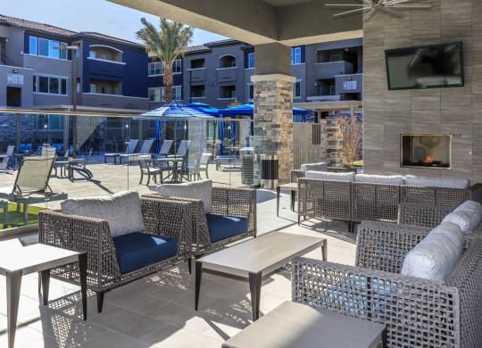 Table chairs outside at Level 25 at Sunset by Picerne, Las Vegas, Nevada