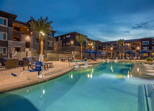Swimming Pool at night at Level 25 at Sunset by Picerne, Las Vegas, NV, 89113