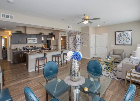 Living Area And Kitchen View at The Passage Apartments by Picerne, Henderson