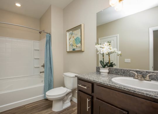 Renovated Bathrooms With Quartz Counters at The Passage Apartments by Picerne, Henderson