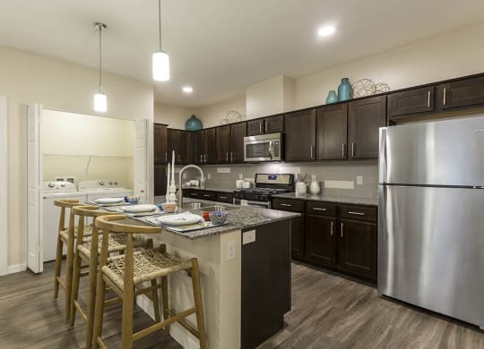 Kitchen with wooden cabinets at The View at Horizon Ridge, Nevada