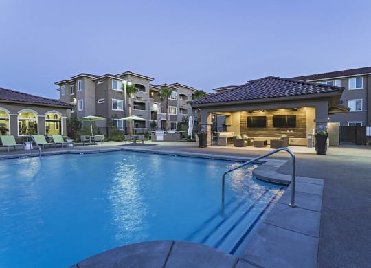 Pool view at night at The View at Horizon Ridge, Nevada