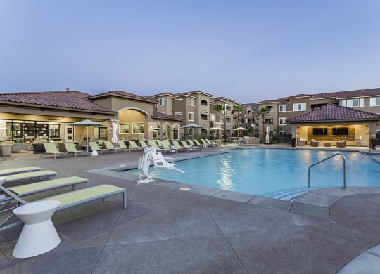 BBQ at night pool side at The View at Horizon Ridge, Henderson, NV, 89012