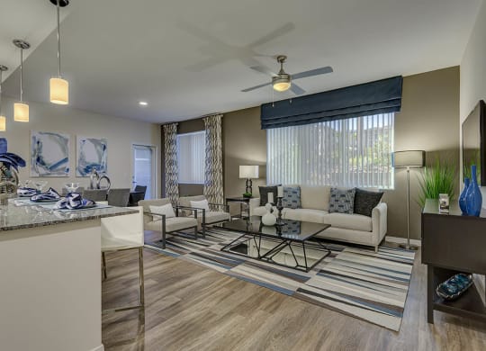 Living room with modern kitchen at The View at Horizon Ridge, Henderson, 89012