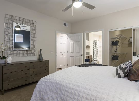 Bedroom with mirror at The View at Horizon Ridge, Nevada