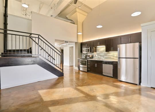 Unit 2 Living and Kitchen at 3333 Elm Street Lofts in Deep Ellum, Dallas, Texas, TX