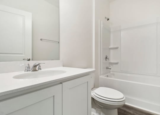 Ash white bathroom with a sink toilet and shower at Beacon at Ashley River Landing in Summerville, SC