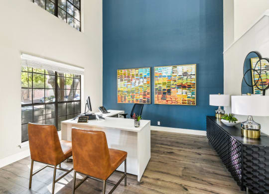 Bright and welcoming leasing office at Bandera Crossing apartments in San Antonio, TX