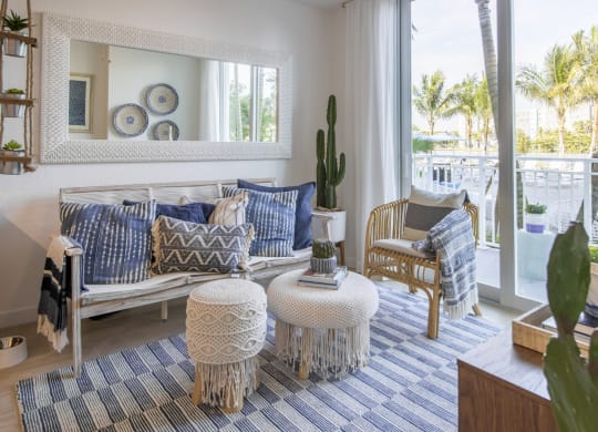 Sofa with cusions and decor at Blue Lagoon 7, Miami, Florida