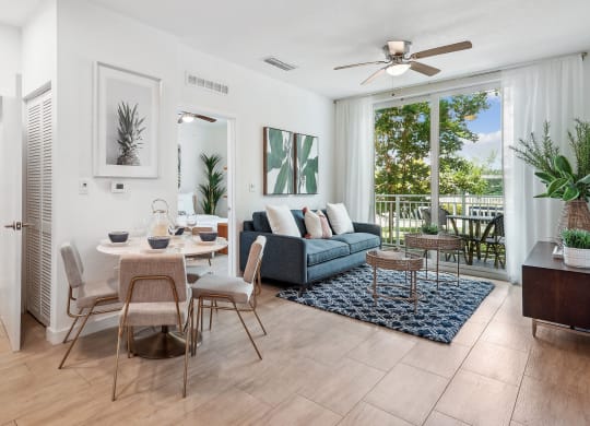 Living and dining room in Blue Lagoon 7 apartments in Miami, FL