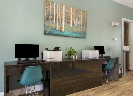 Quiet and efficient business center perfect for remote work at Angel Landing apartments in Pensacola, FL