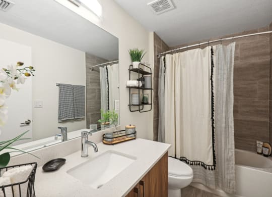 a bathroom with a sink and a toilet and a shower