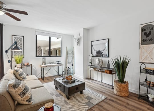 a living room with a couch and a coffee table