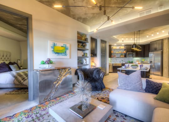 Modern interior of apartment unit near deep ellum at The Case Building in Dallas, TX