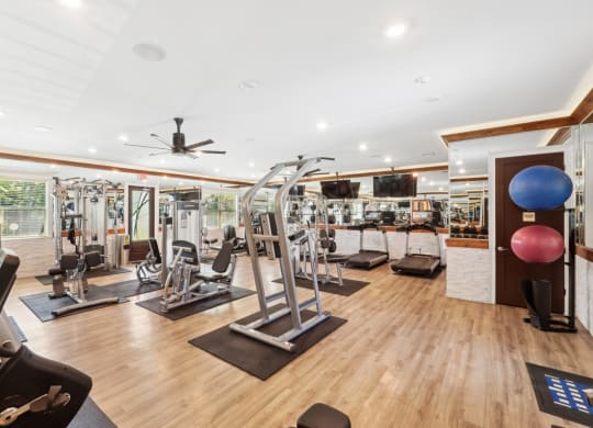 Fitness Center with cardio and strength training machines at Capital Grand Apartments in Tallahassee, FL