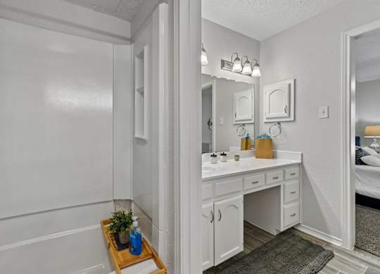 Model unit bathroom at Chisholm Place in Plano, TX