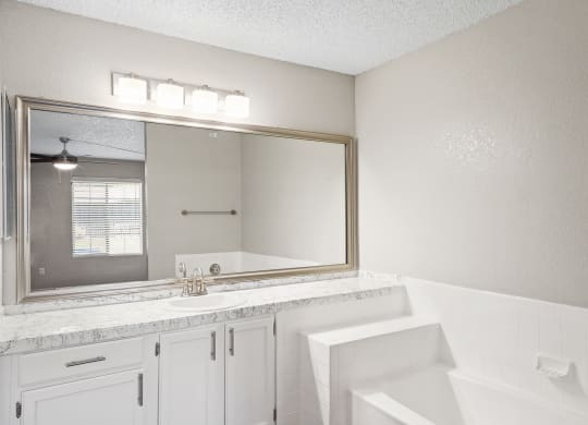 a bathroom with a bathtub and a sink