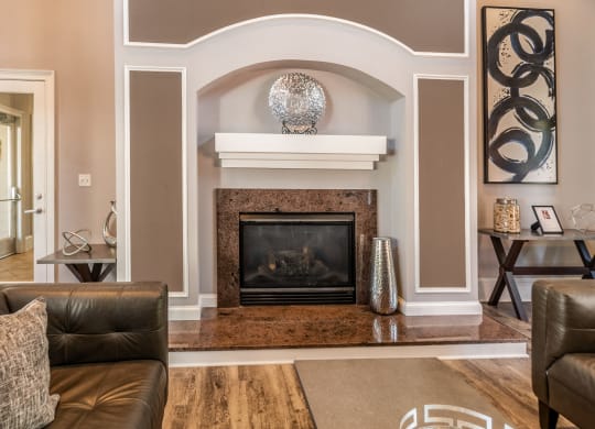 Leasing Office Fireplace at Ultris Courthouse Square Apartment Homes in Stafford, Virginia, VA