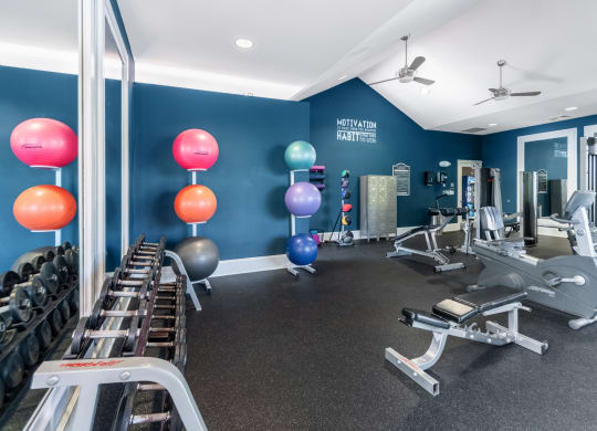 Strength Training Equipment at the Fitness Center at Ultris Courthouse Square Apartment Homes in Stafford, Virginia, VA