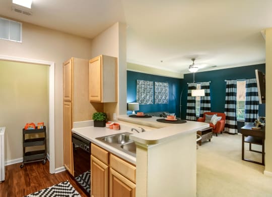Furnished Kitchen and Living Room at Courthouse Square Apartments in Stafford, VA