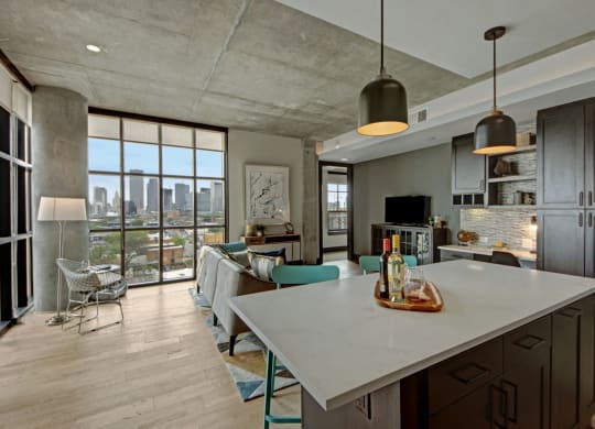 Sonos Wireless HiFi system w/ built in speakers in living room at The Case Building, Dallas, TX, 75226