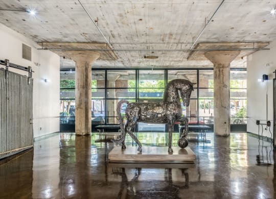 Statue of horse in Continental Lofts Lobby - Deep Ellum Lofts, Dallas, Texas, TX