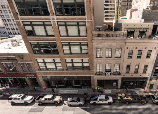 Mid Elm Lofts overhead view of building in Dallas, TX